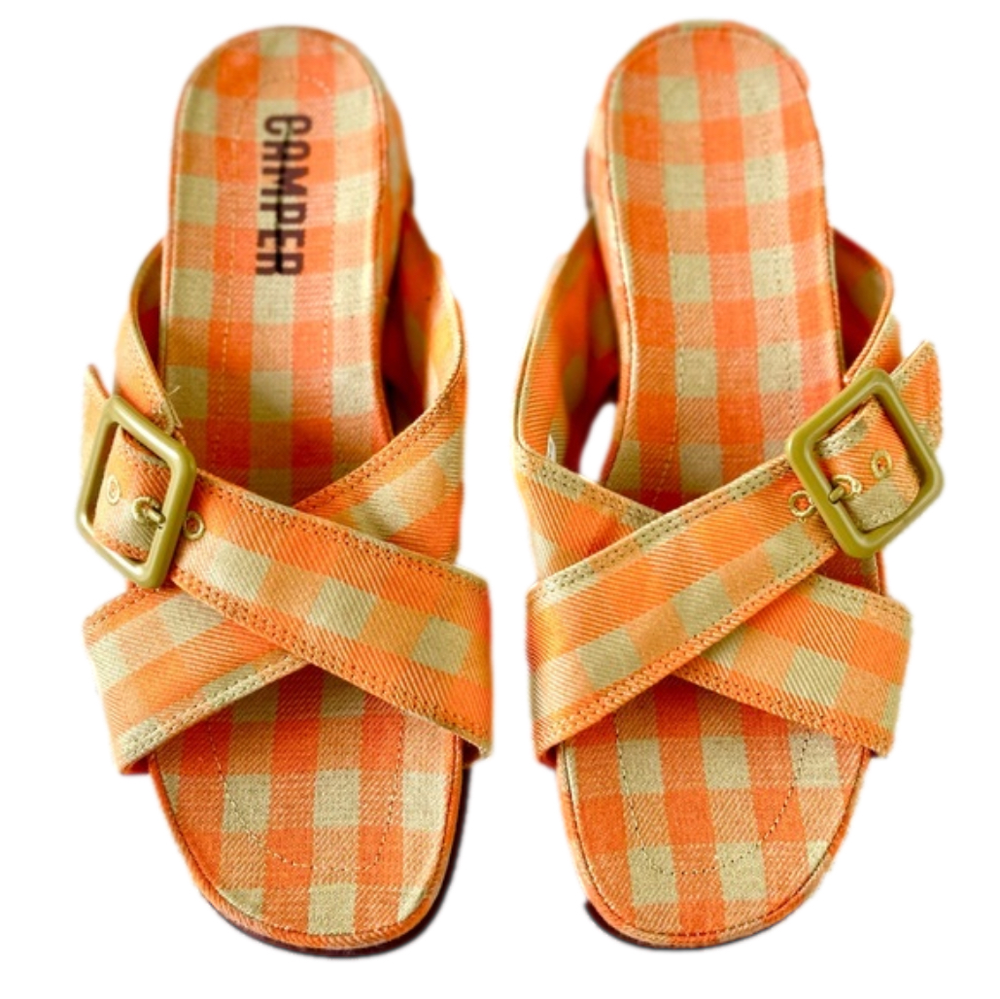 Camper Orange Checkered Sandals